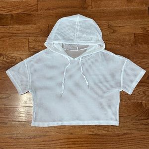 white see through cropped hooded shirt